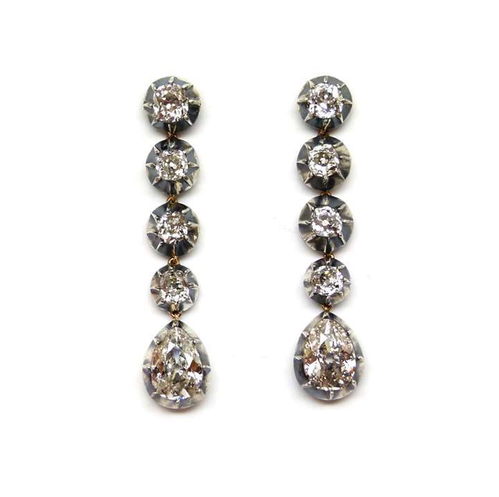 Pair of 19th century drop diamond pendant earrings